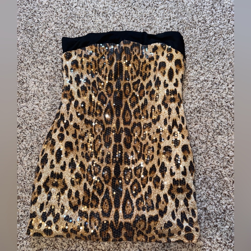 Leopard Print Sequin Mini Dress